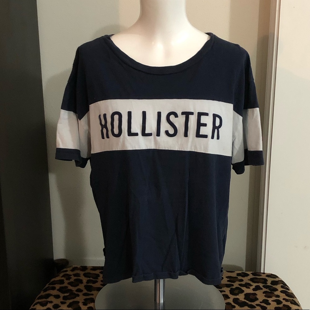 Navy and White Hollister Shirt